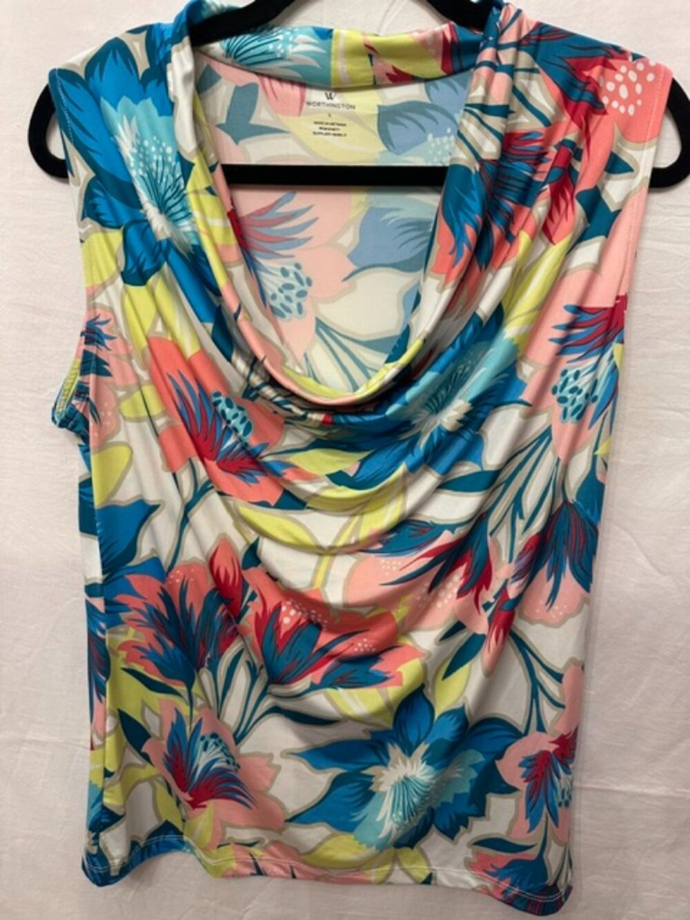 Worthington Floral Cowl Neck Top Size L